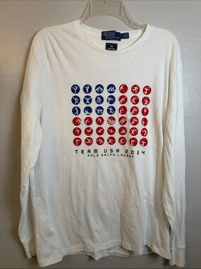 Polo by Ralph Lauren Team USA 2024 White Long-Sleeve Graphic Tee size Large